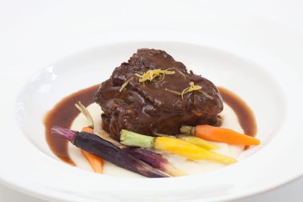 Braised Beef Short Ribs, Roasted Vegetables, Cauliflower Puree