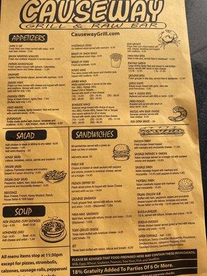 Front of menu