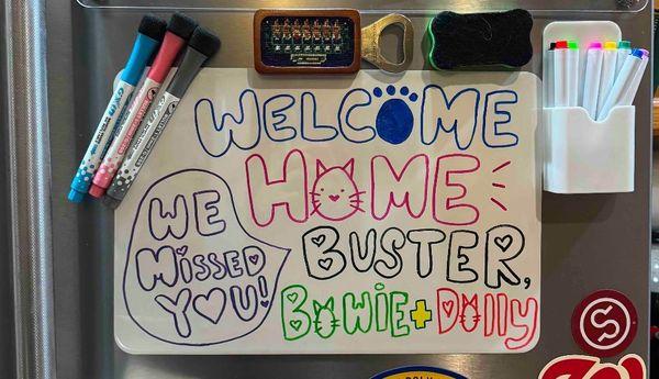 Welcome home note from our pets