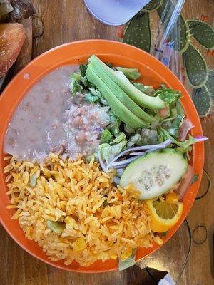 Rice, Beans, and salad