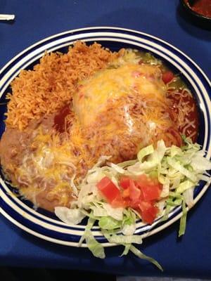 Stuffed sopapilla, beef w/ red & green chile.