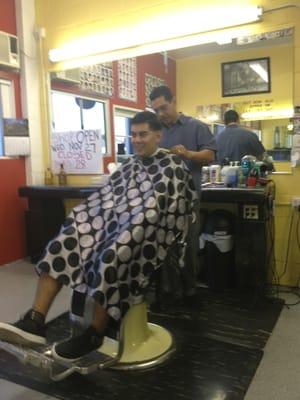 This barber Carlos is awesome! Really nice and very talented. He cuts my boyfriend's hair great every time