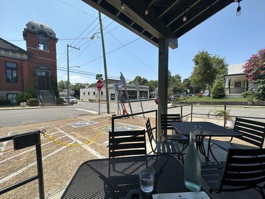 View from outside seating area.