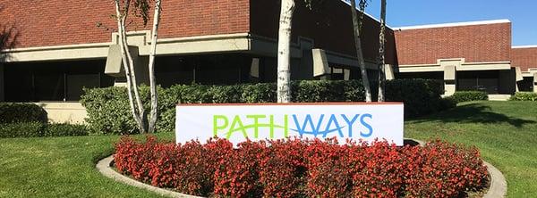 Pathways corporate headquarters in Sunnyvale--temporary monument sign (with new branding). October 2015.