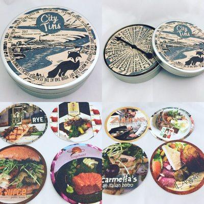 City Tins are coaster coupons to Fox City dining est. the best of the best!