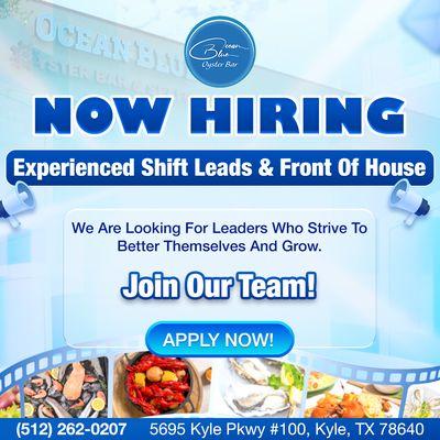 NOW HIRING: Experienced Shift Leads & Front Of House