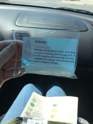 Each crystal I bought came with a card about it, which is very helpful!