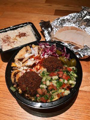 chicken shawarma bowl + baba ganoush with pita