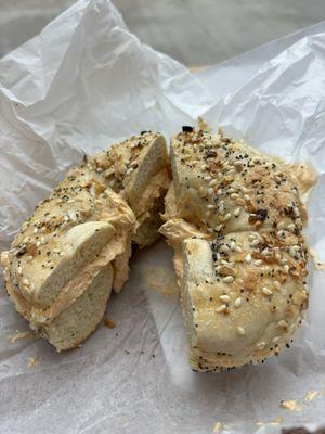 everything bagel toasted with cajun cream cheese