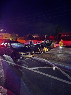 Rental car is flipped over and totaled, this driver had no insurace when SAFI rented the car to her.