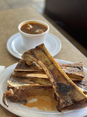 Tuetanos: bone marrow served with a cup of stew plus tortillas