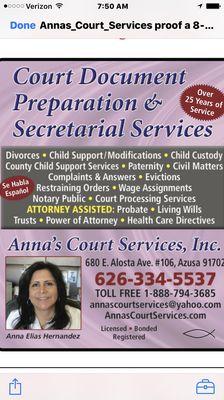 Anna's Court Services ~ 626 334-5537