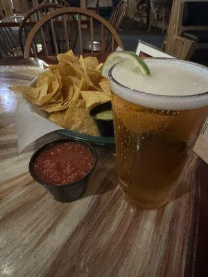 Chips, Salsas and a beer