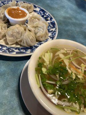 Momos! Yum! And the momo broth is tasty!