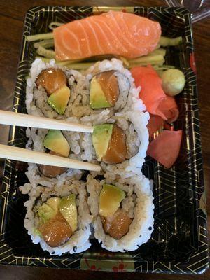 Salmon roll and Sashimi roll  Great quality fish, could not have enjoyed the sashimi more than I did when I ate it here