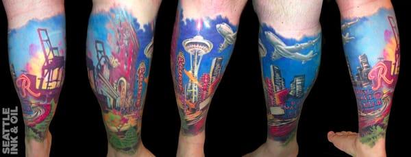 Seattle Landmarks tattoo by Justin Johnson