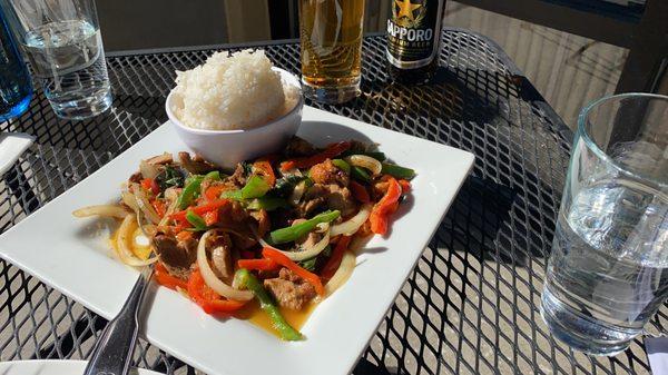 Basil Duck on an outdoor table.