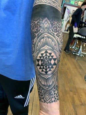 Black and Grey Sacred Geometry Sleeve by Haley Mcmahon