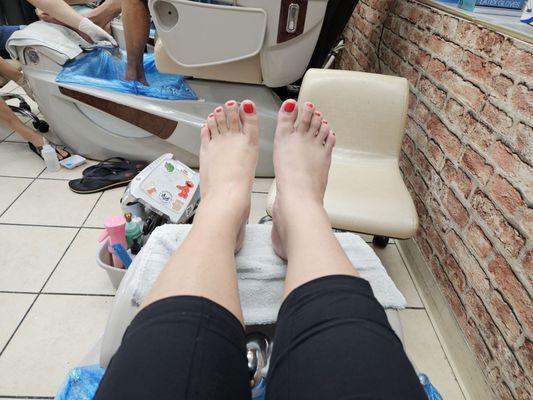 Ruby Red gel pedicure.