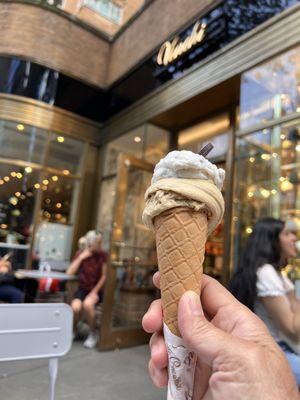 Coconut Stracciatella + Pistachio on regular cone