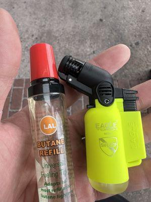 Baby torch and butane lighter fluid refill