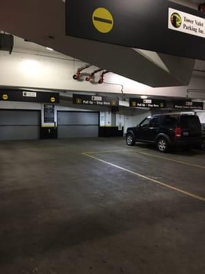 Their car elevators.  The valet will move your vehicle to some discreet location above.