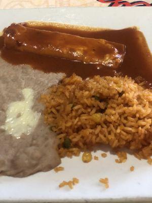 Cheese enchilada with rice and beans. Okay but definitely not a wow factor