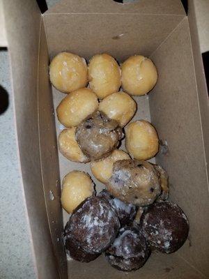 Honey glazed, blueberry, chocolate timbits.