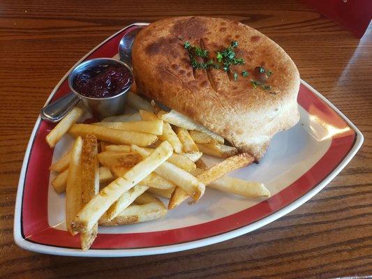 Chicken pot pie and fries