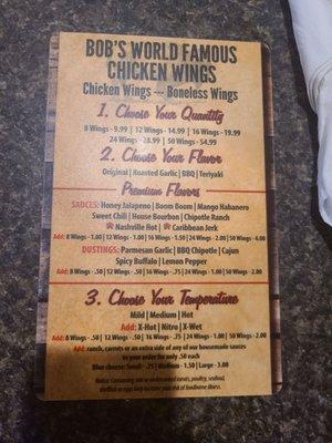 Wing menu