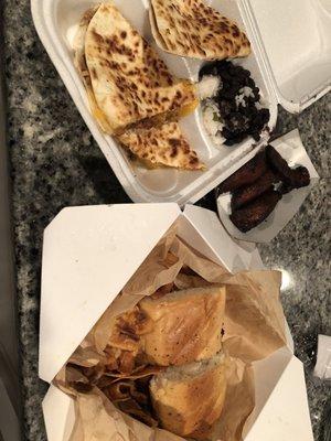 Chicken quesadilla and Cuban sandwich