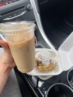 So good!!  Iced caramel latte & homemade cinnamon roll