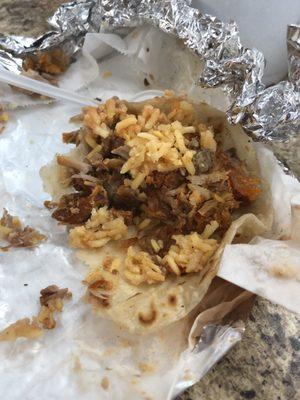 Carnitas taco with rice and beans (extra $$)