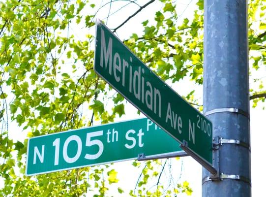 Commonly mistaken for being on the corner of Meridian & Northgate, we are actually on the southwest corner of Meridian & 105th