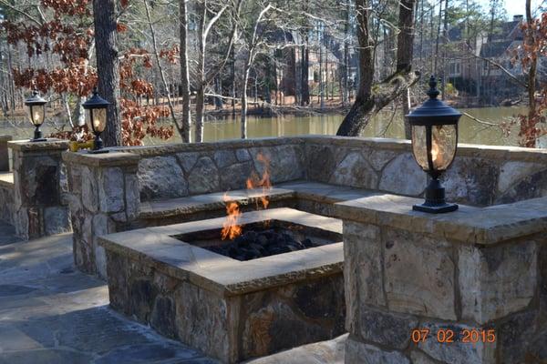 Stone Fire Pit with Bench Seating