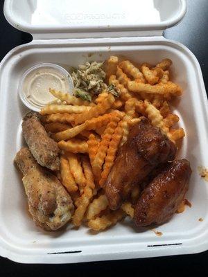 Mole BBQ and Garlic White Cheddar Wings with Doriteaux Fries