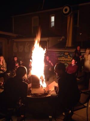 Fire pit patio in the winter