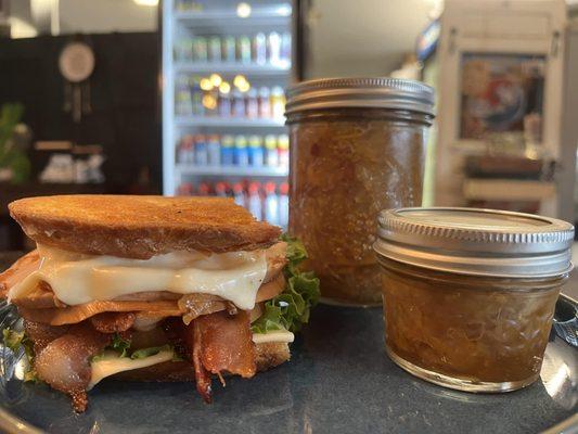 Jammin' Turkey Melt. Jars of our homemade Onion Bacon Jam.