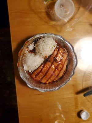 Teriyaki Salmon with sticky rice.