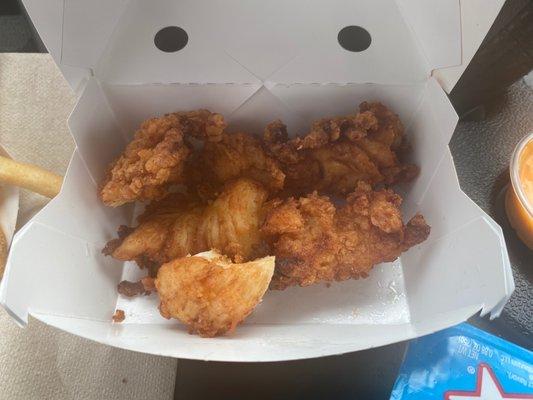 Small fried pieces of chicken "tenders"