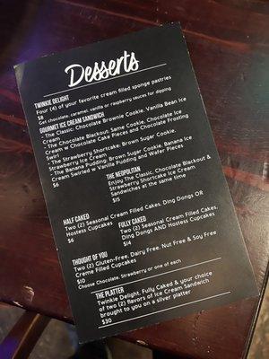 Dessert menu