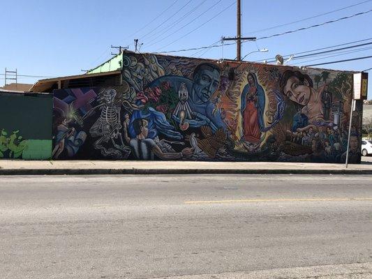 The neighborhood market directly across the street of Our Lady of Guadalupe Church.