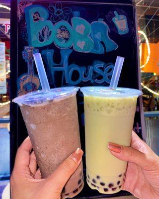 Cookie Monster and matcha milk tea