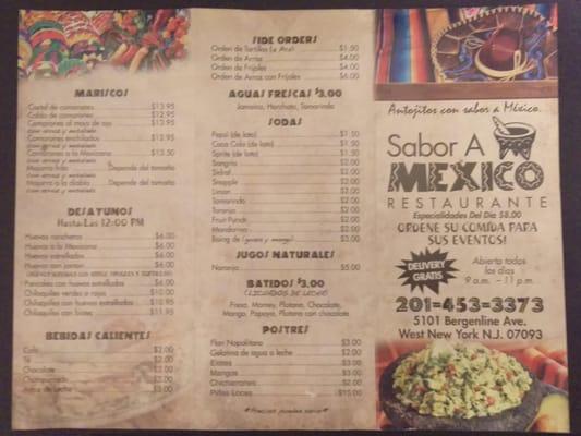 Sabor a Mexico - Menu 1 Front