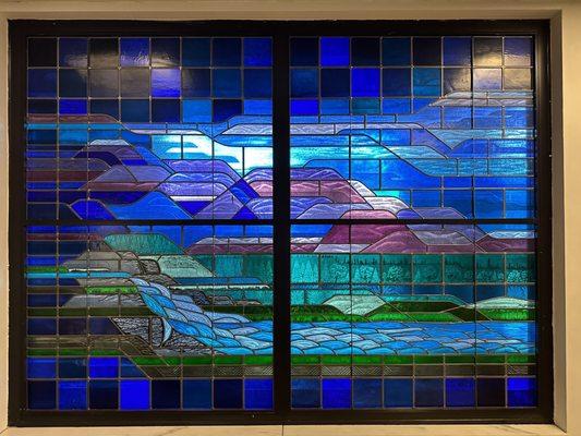 Stained glass panel in first floor chapel.