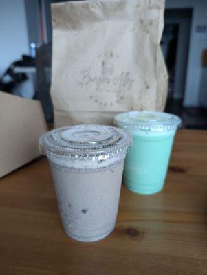 Cookies and Cream (left) and Lucky Alley (right) No Moo Shakes