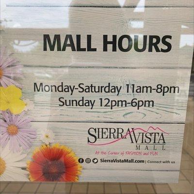 Change in mall hours.