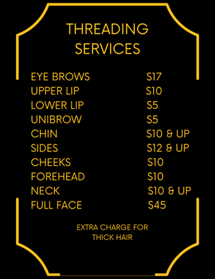 Threading menu prices