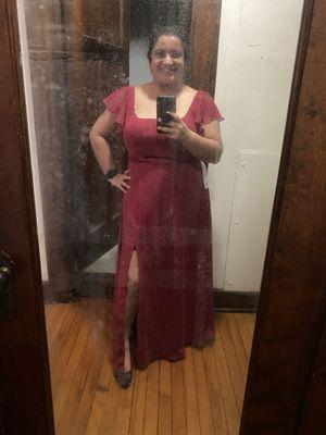 The dress after alterations and with heels (again, excuse the mirror)