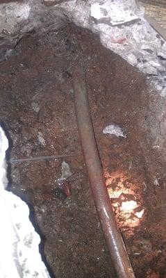 Leak on a copper line under the slab located by the leak detective